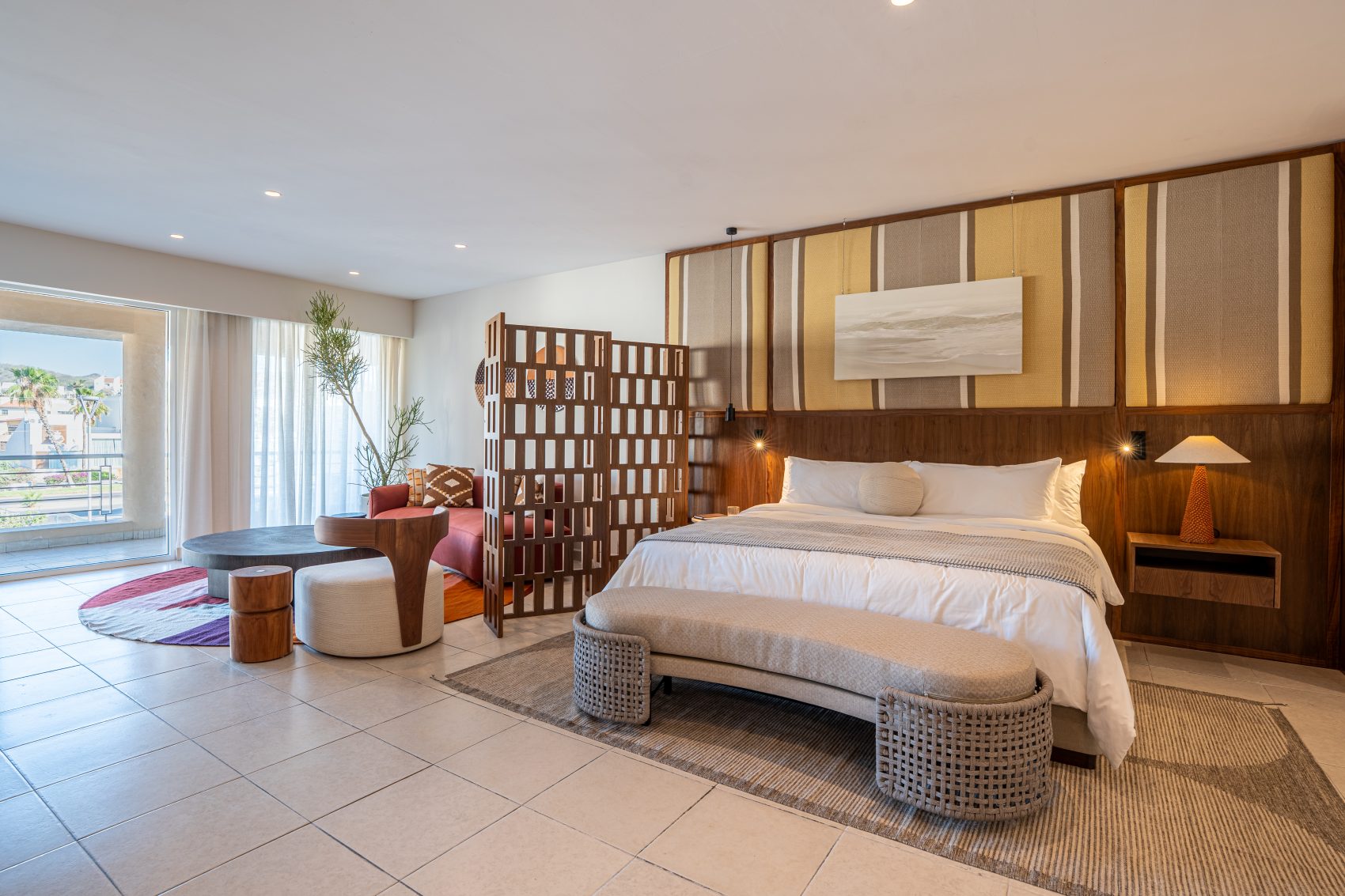 Bedroom setting at the Onoa showroom, Los Cabos